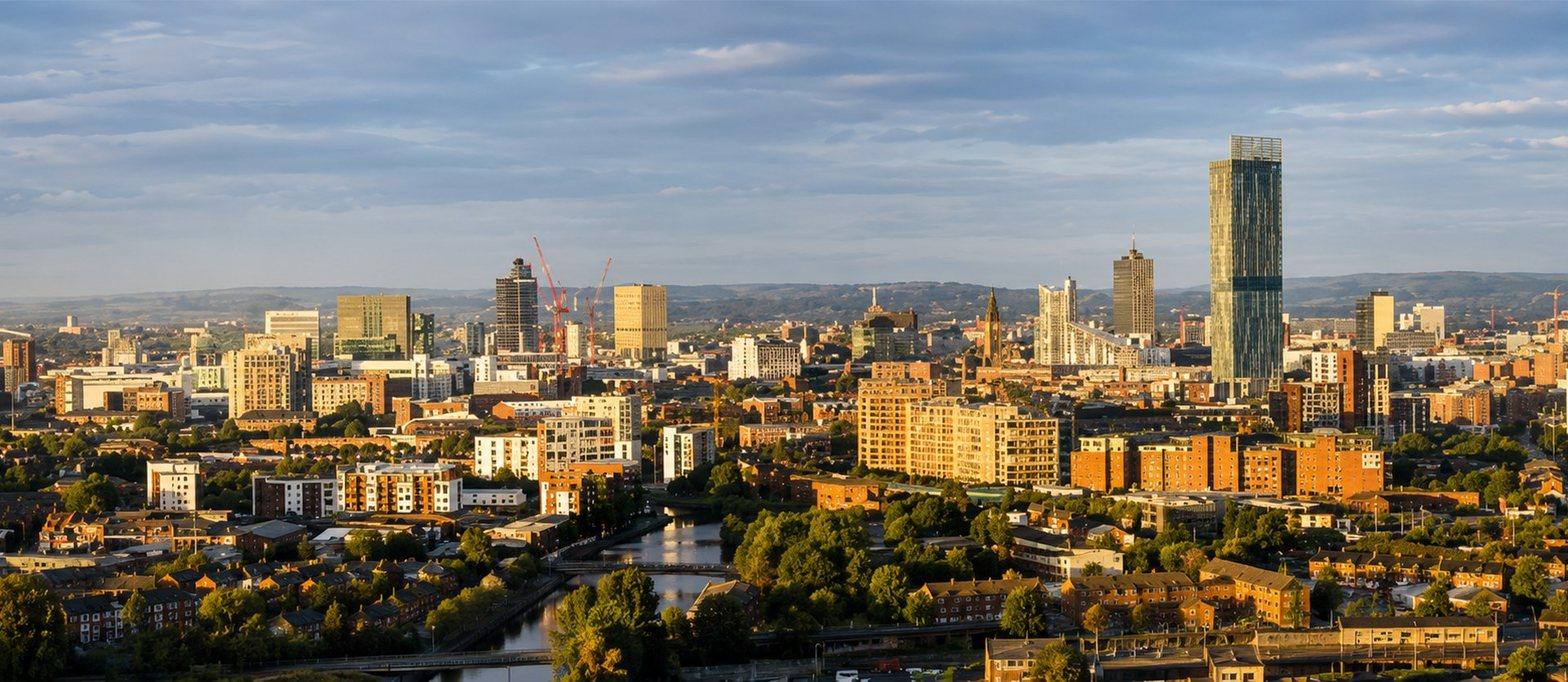 Manchester panorama at sunset